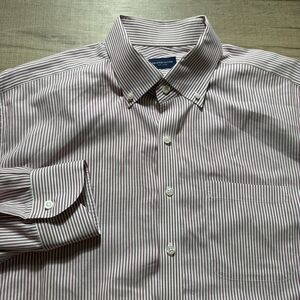 Proper Cloth Men’s 2XL Pink White Striped Button Up Long Sleeve Dress Shirt